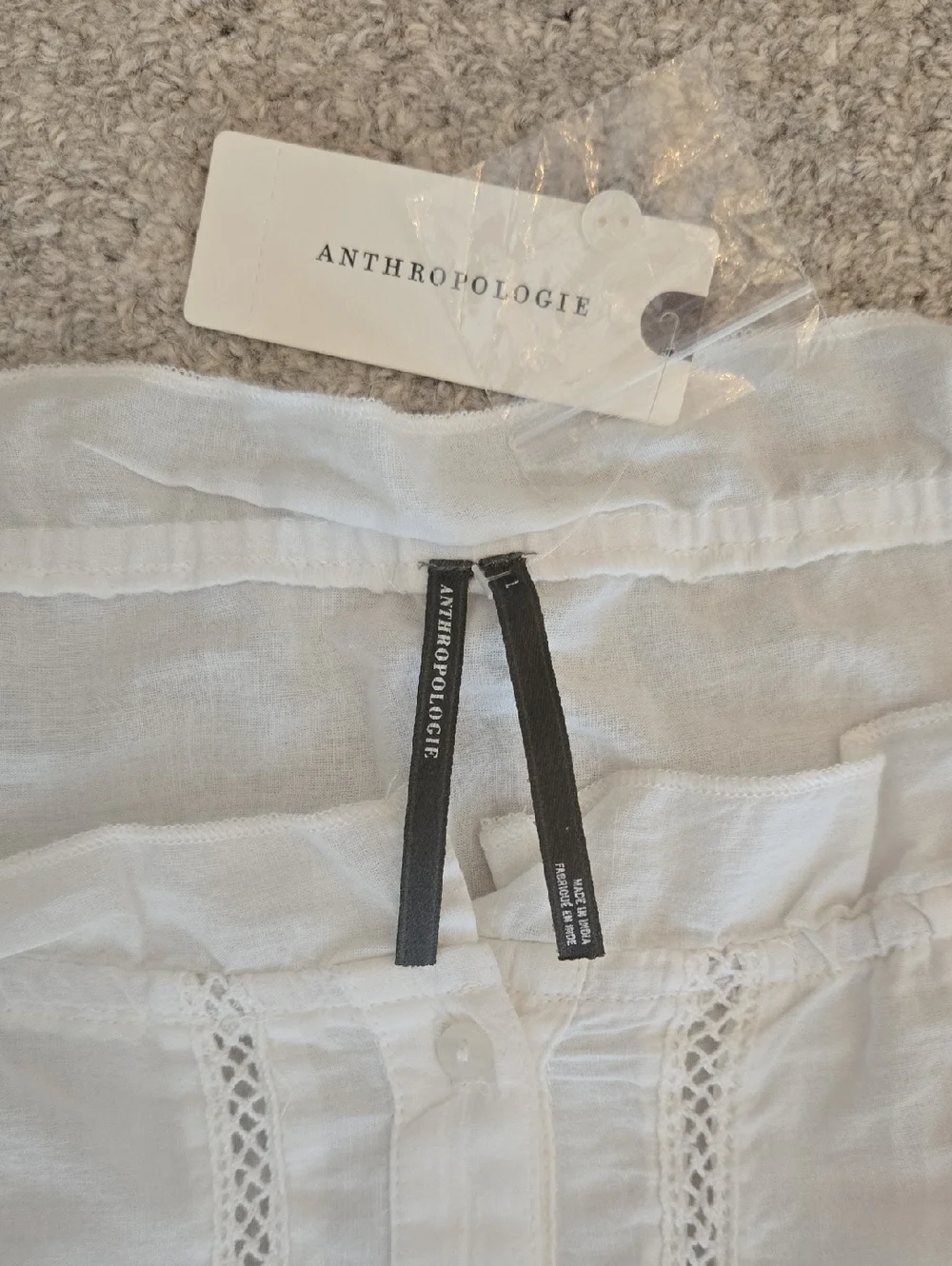 Anthropologie White Eyelet Puff-Sleeve Button Front Blouse